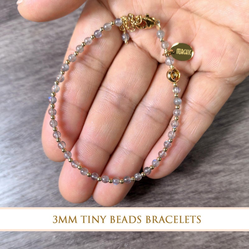 Morchic Labradorite Crystal Natural Gemstone Adjustable Bracelet for Women, 3mm Tiny Beads Energy Gem Charm Jewelry, Birthday Gift 7.1" - Image 5